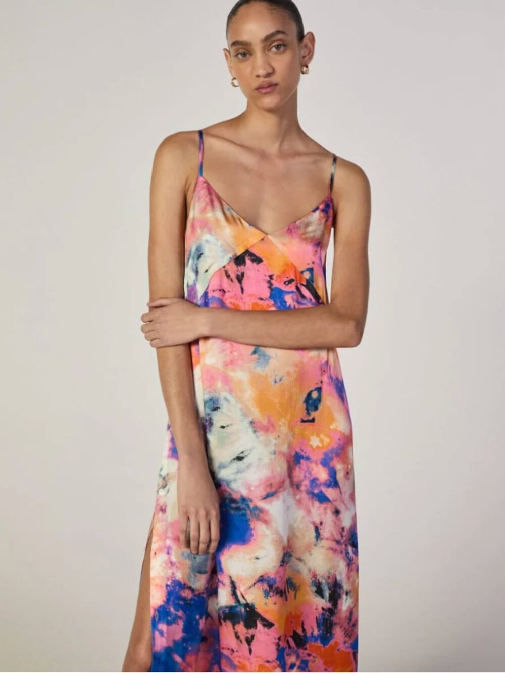 Everlane X Marques' Almeida NWT Satin Tie-Dye Maxi Dress w/ Button Slit - Size M